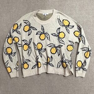 Madewell Lemon Intarsia Crewneck Sweater Beige Yellow Fruit Print Size Medium